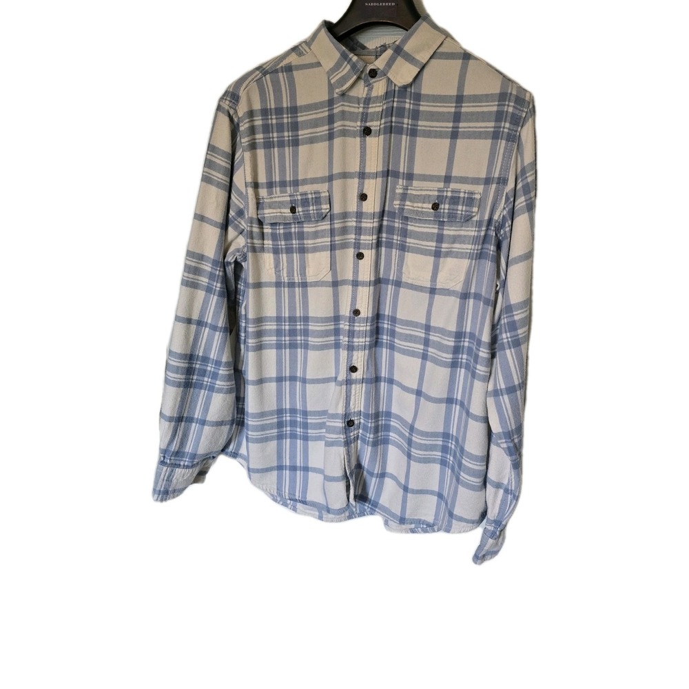 MEN'S George XL SUPER SOFT BLUE & WHITE PLAID FLANNEL BUTTON DOWN SHIRT